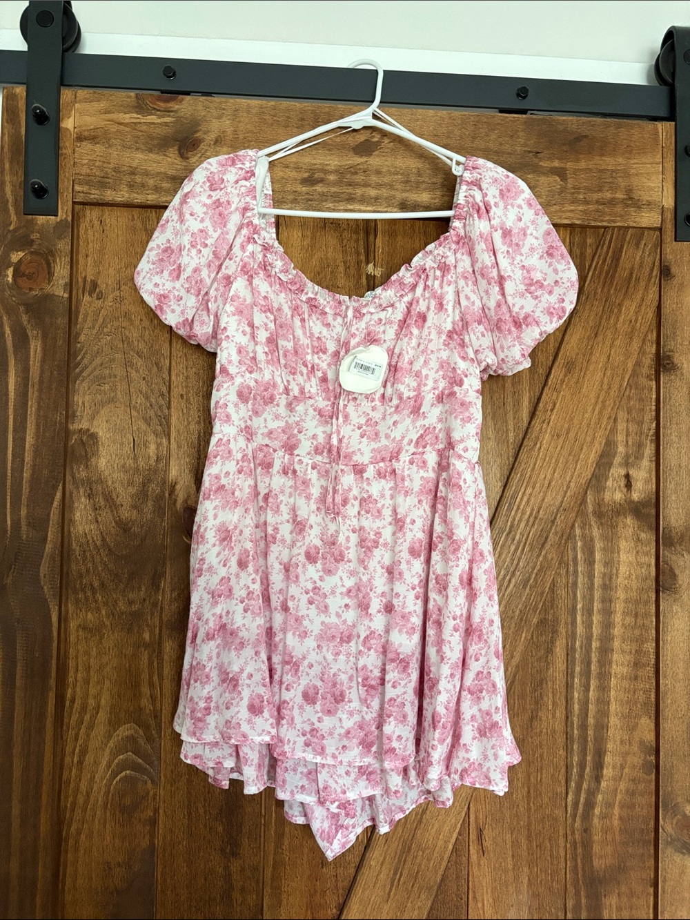 Pink Floral Puff Sleeve Mini Romper